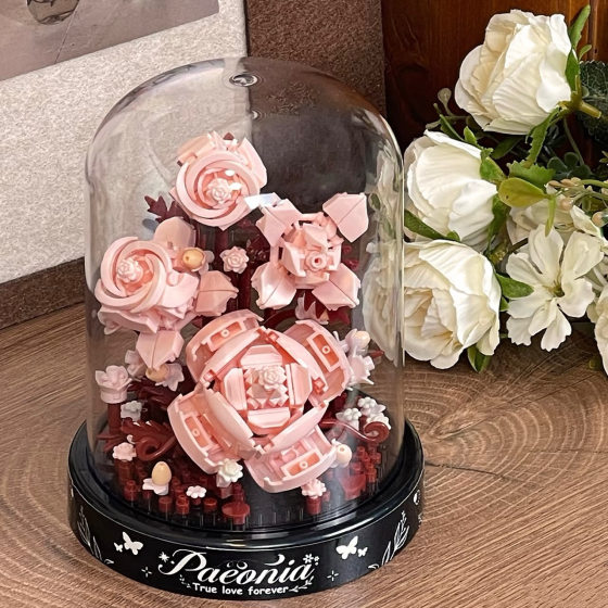 Compatible with Lego Cyber Red Blocks Assembled Champagne Rose Valentine's Day Peony Flower Decoration Eternal Flower Creative Gift