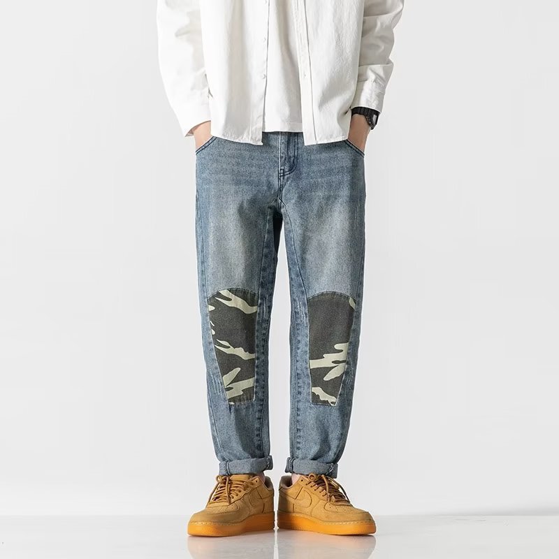 Harlan Jeans Men's Loose Tapered plus size Chubby Slim Look Fashionable Chubby Stitching Camouflage Thigh Thick Pants