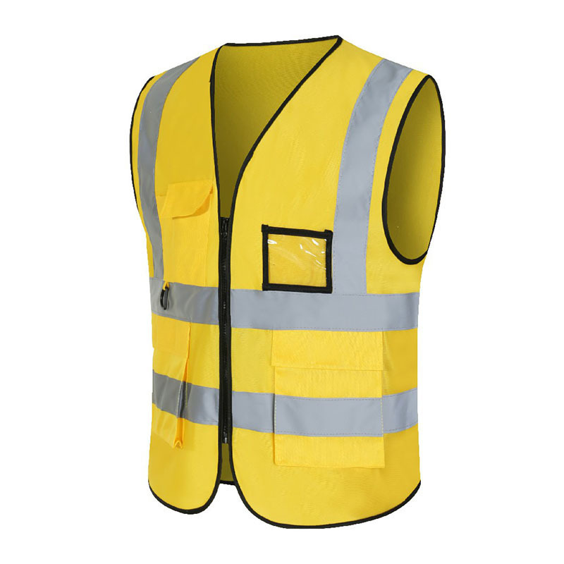 Four Seasons Long Style Commuting Cotton Solid Color Blue Cardigan Zipper Collarless Korean Style Reflective Vest