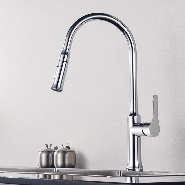 Kaiping Zinc Alloy Stainless Steel Wine Bottle Pull-Out Kitchen Hot and Cold Faucet Sink Mixer Valve Light Luxury