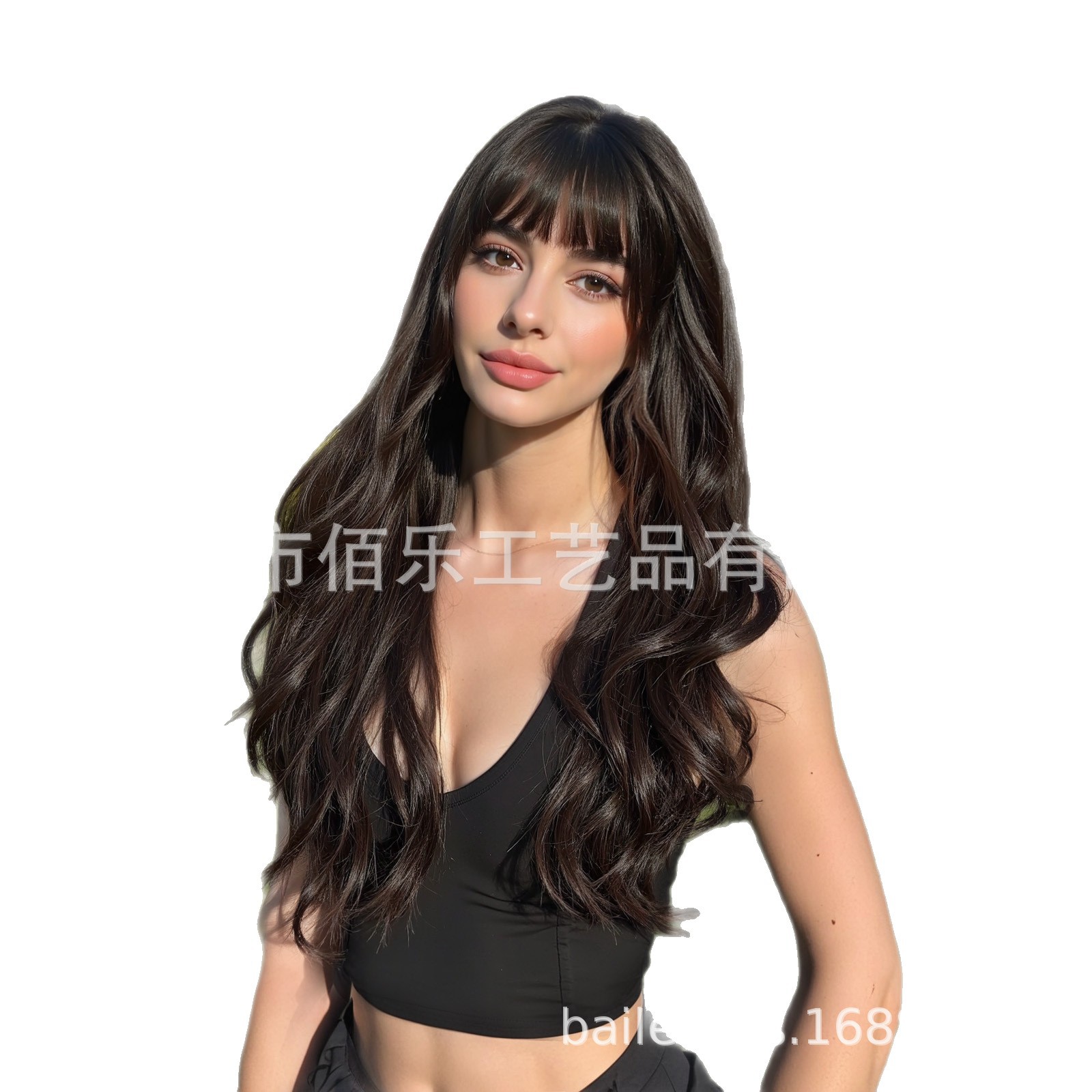 Peluca marrón oscuro venta caliente transfronteriza pelo largo y rizado natural todos los días cubierta de fibra química mujer Europa y América spot wigs al por mayor
