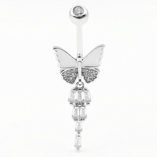 The new S925 silver belly button ring puncture jewelry Europe and the United States cross-border diamond drop glue butterfly belly button Nail Manufacturers direct batch