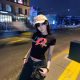 [40 210g combed 92% cotton + 8% spandex back collar] slim fit slim shoulder short sleeve T-shirt women's summer black