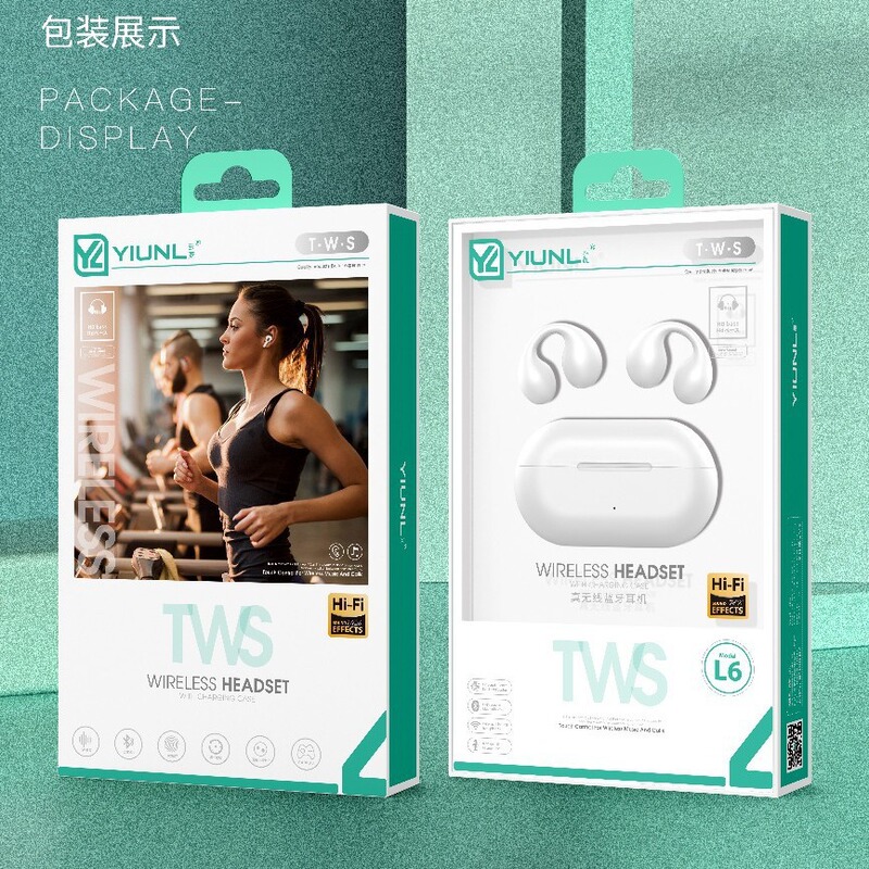 New L6 Bone Conduction Bluetooth Earphones, Clip-On Wireless Noise-Cancelling Long-Lasting Tws with Wooden Box, High-End High-Quality Sound