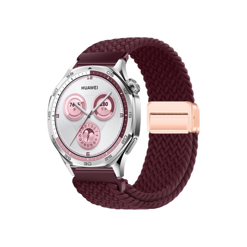 Correa de reloj deportiva trenzada de nailon con hebilla magnética de cuatro puntos y anilla metálica, compatible con las series Huawei, Samsung y Garmin.