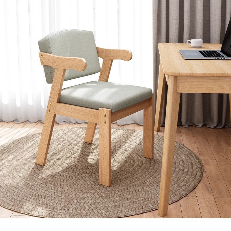 Silla de madera maciza silla de respaldo silla de estudio taburete de comedor con reposabrazos 2025 nuevo