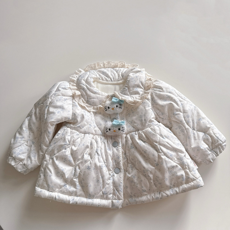 2025冬季新品加绒加棉保暖可爱蓝色碎花棉服女宝时尚外出服|undefined