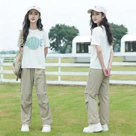 夏季百搭上衣儿童中大童时髦宽松运动套装女童夏装童装休闲两件套