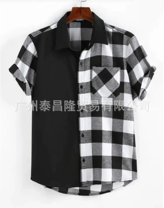 WISH Amazon экспортная популярная готовая летняя повседневная рубашка с короткими рукавами для молодых мужчин черного цвета в тон