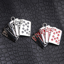 欧美嘻哈潮人网红情侣挂饰同花顺扑克牌男女款项链合金吊坠饰品