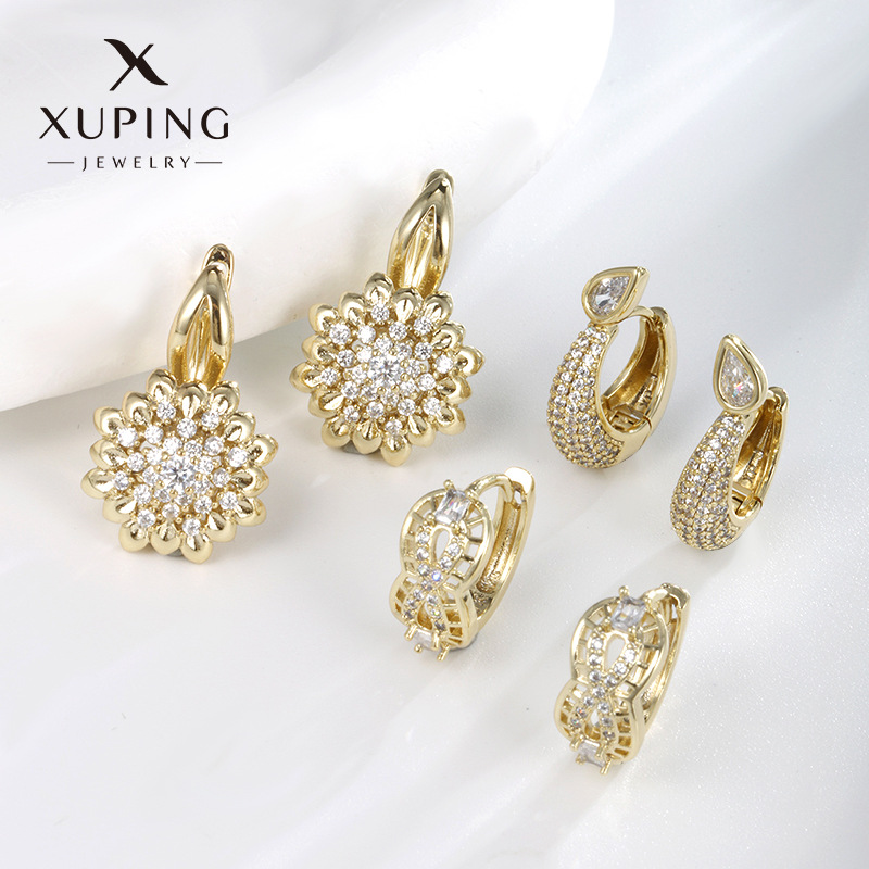 Xuping joyas de bronce de piedra de diamante llena de pendientes de aleación de diamante de moda europea y americana nicho ligero de lujo alta sensación de pendientes para mujeres