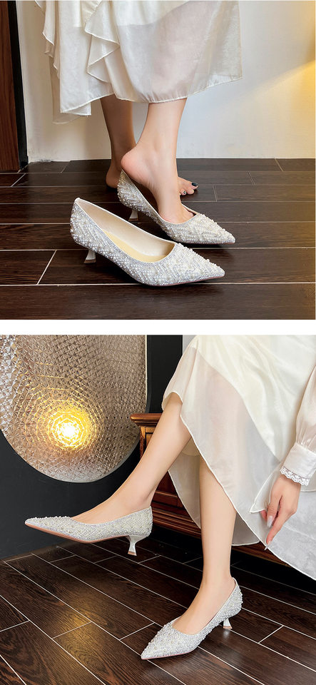 Giày cao gót mũi nhọn đính pha lê sang trọng gót 4,5–6,5 cm — Màu mơ 6.5cm, Màu sâm panh 6.5cm, Màu xám bạc 6.5cm, Màu mơ 4,5 cm chi tiết 9