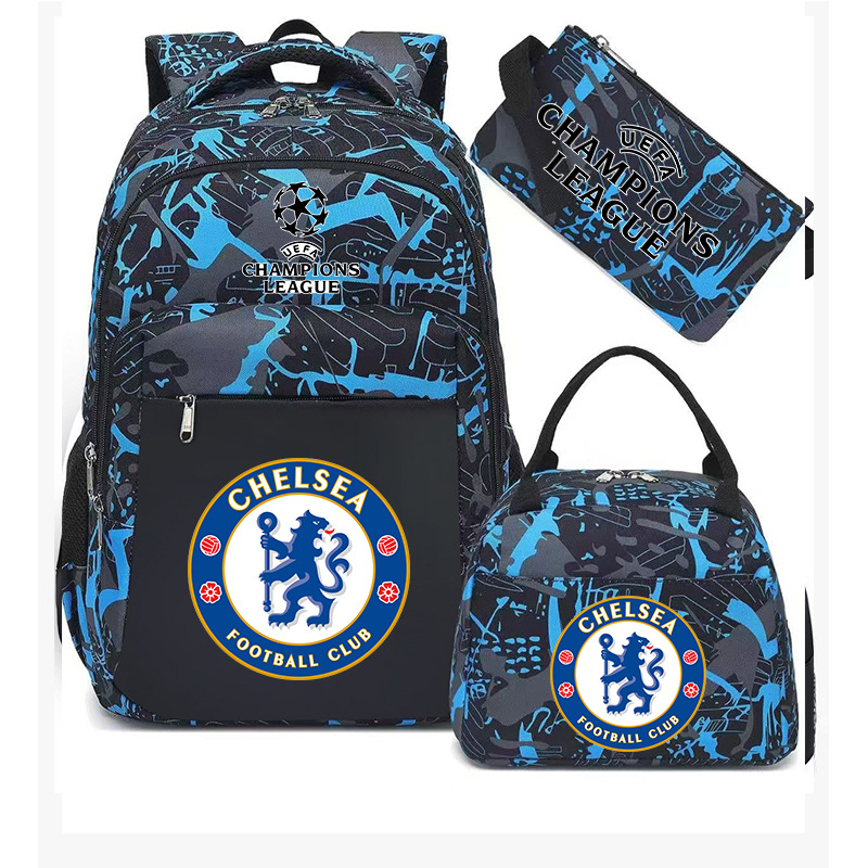Aficionados al fútbol del Real Madrid Chelsea estudiantes de primaria alrededor de la mochila del Bayern mochila de tres piezas de gran capacidad