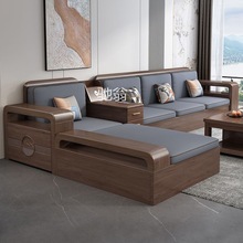 现代简约实木沙发大小户型客厅贵妃组合冬夏两用储物布艺客厅沙
