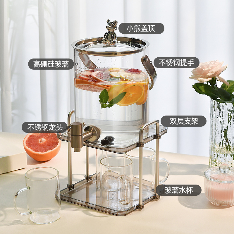 Selected Accessible Luxury Glass Cold Water Kettle Glass Water Cup Set Household Fruit Tea Large Capacity Cold Water Kettle with Faucet
