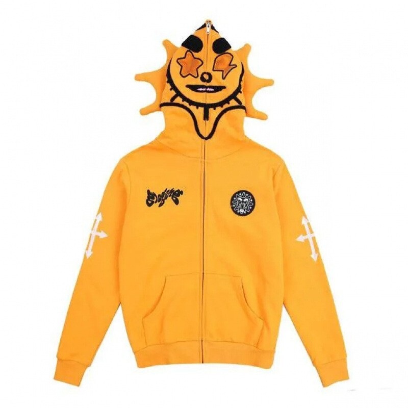 Cross-Border New Trendy Brand Unisex Skull Lazy Style 3D Digital Print Hooded Long-Sleeve Zip-Up Sweatshirt