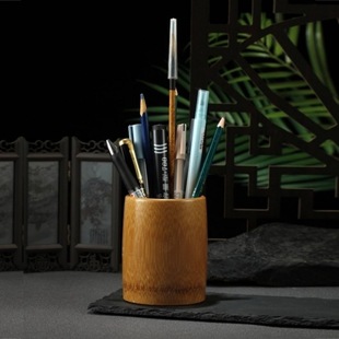 Wood origin straight hair bamboo round pen holder business office study decoration student pen bucket desktop storage box
