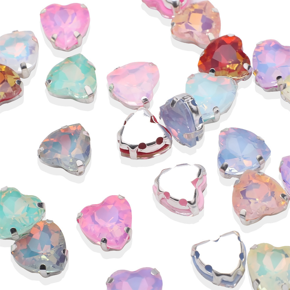 10MM心形玻璃水钻银底手缝钻摩卡色底油鞋服配饰手机壳制作配件