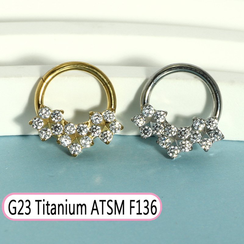 G23 Titanium Oval Zircon Septum Nose Ring Closed Ring Earring Cochlear Piercing Jewelry detail image 16