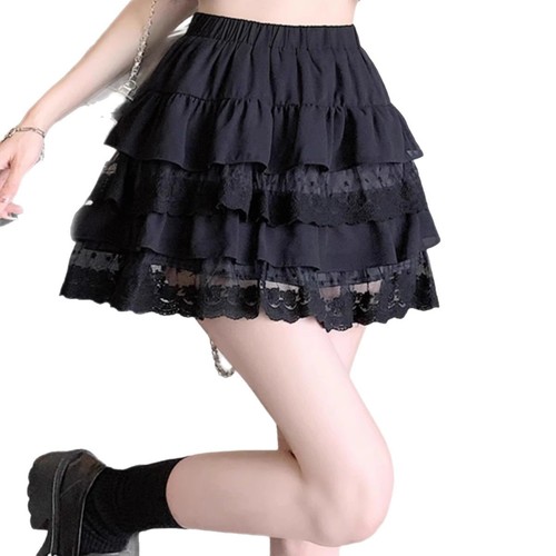 White lace cake dress skirt half skirt for women summer high-waist slimming petite A-line skirt princess bubble dress
