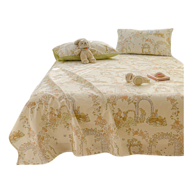 Temporada de apertura sábana de algodón puro de dibujos animados fresco pieza individual 100 edredón floral de algodón juego de tres piezas de funda de almohada de dormitorio individual