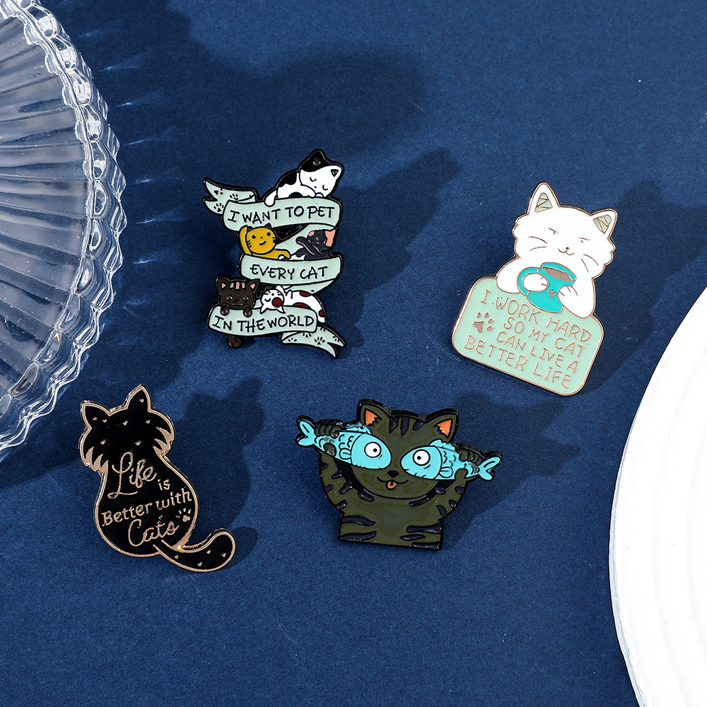 9g Weight Brooches Classification Daily Occasion Alloy Material Letter, Cat, Fish Pattern Unisex Gender Cartoon, Enamel Design Cute Style Cute Pin Letter Cat Fish Alloy Cartoon Enamel Unisex Brooches 14