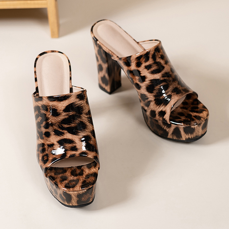 Women's Plus Size Leopard Print Sandals European American Style High Heels Chunky Heel Elegant Sexy Summer New Wish_vogvips.com