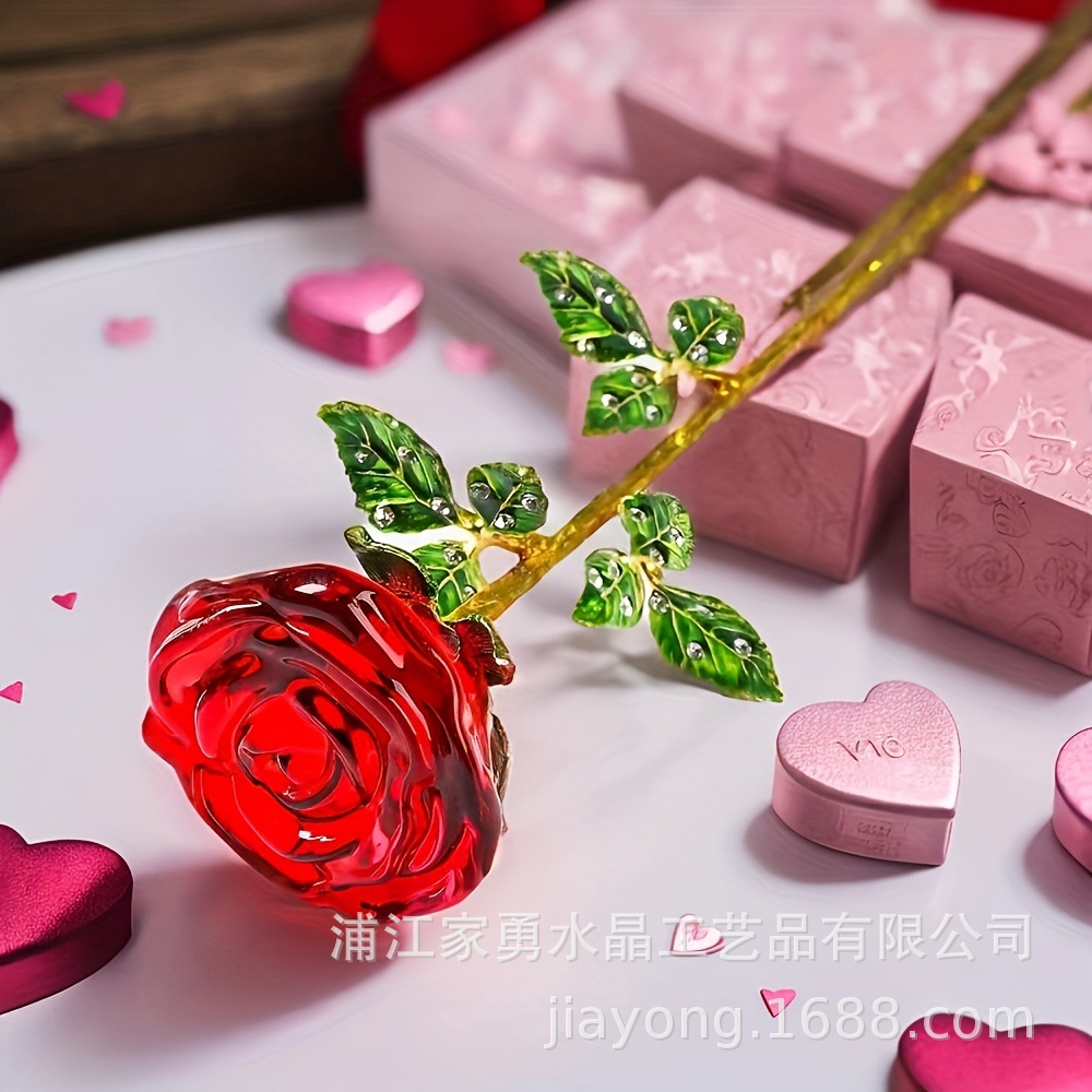 Cross-Border Wholesale Crystal Rose Flower Metal Ornaments for Girlfriend and Best Friend, Romantic Wedding Decoration Crafts, Gift Decorations