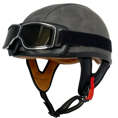 Motosiklet kaskı (dəbilqə) — body - gray-flat-leather-helmet-square-retro-mirror-m