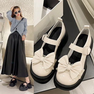 Women's Flats 2025 Summer New Style Bow-Knot Matching Skirt Thick-Soled Small Leather Shoes Women's Chunky Heel French Mary Jane Women's Flats