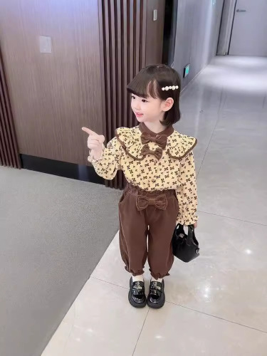 Spring Outfit Set for Girls 2025 New Flowered Top for Baby Girls Children Fashion Autumn Pants Two-Piece Set for Toddlers