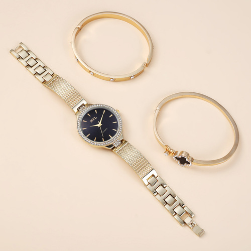 Watch set, creative, exquisite and personalized, simple thin mesh belt, quartz watch + bracelet set 3pcs/set