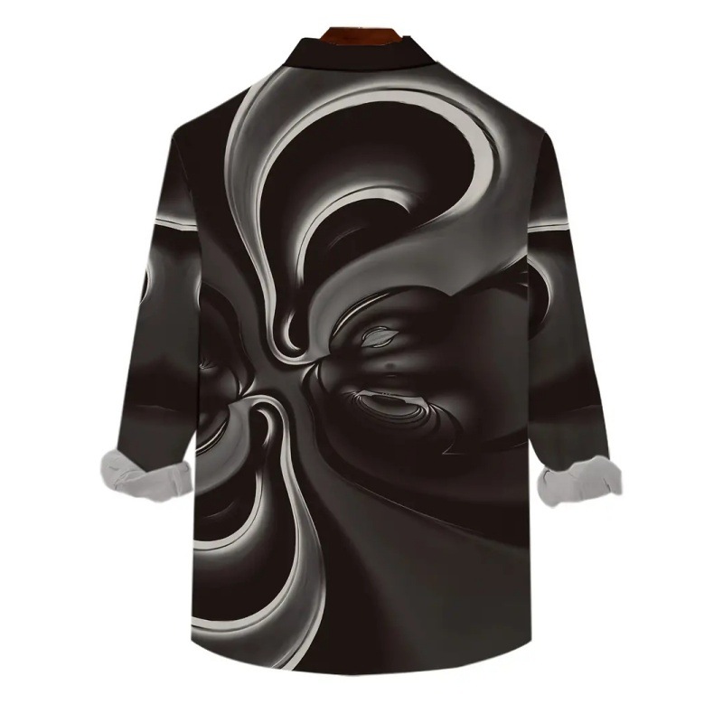 Venta caliente transfronteriza europea y americana estampada en 3D para hombres de la calle todo fósforo manga larga suelta cremallera transpirable camisa POLO solapa