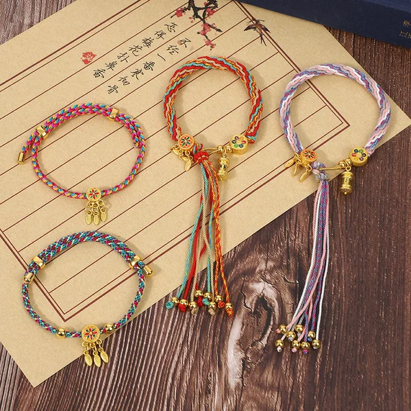 Xizang-Style Hand-Woven Colorful Bracelet, Vajra Manjushri Thangka Bracelet, Hand-Twisted Cotton Thread Xizang Ornament Reincarnation Bracelet