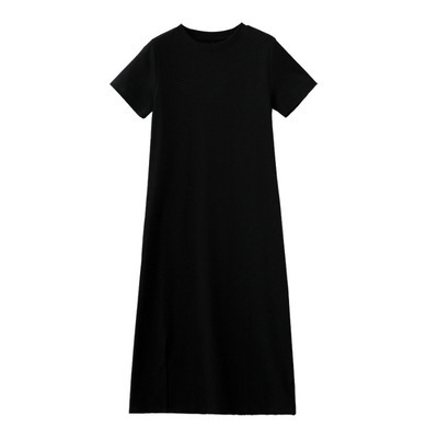730 Summer Dress for Women - Casual, Abdominal Covering, Plus Size, Loose, Medium Long Length, Knee Covering, Base Layer with Slit, Short Sleeve Tunic Dress