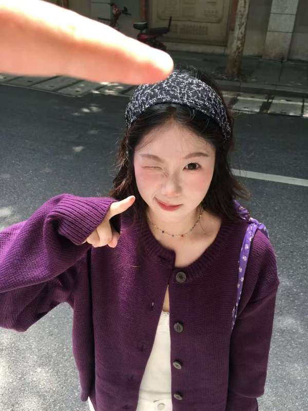 韩系慵懒风超显白紫色毛衣开衫外套女秋季休闲宽松针织开衫上衣冬|undefined