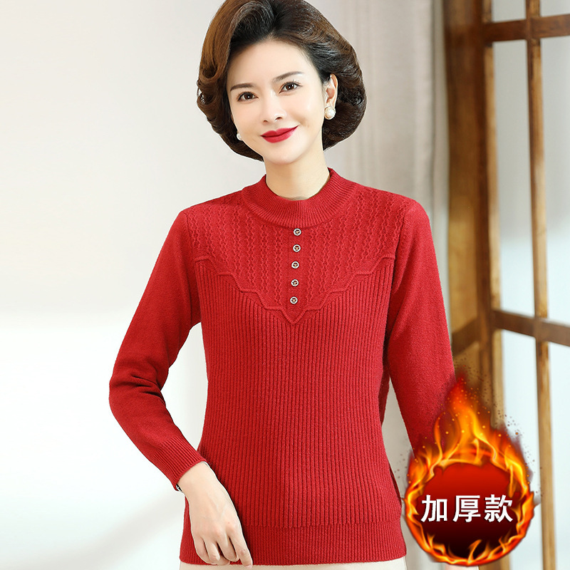 中年新年冬装本历年红色妈妈毛衣中老年女冬季打底羊毛衫YD-23116