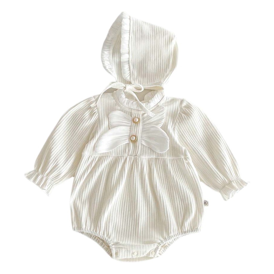 Bebé primavera y otoño vaina niña dulce arco de manga larga mono recién nacido cien días princesa ropa