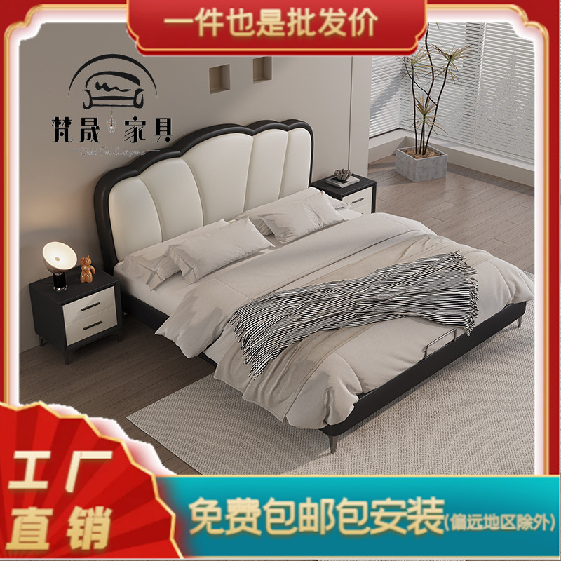 中古风轻奢实木床1.8米白色现代简约1.5米双人主卧欧式软包皮床