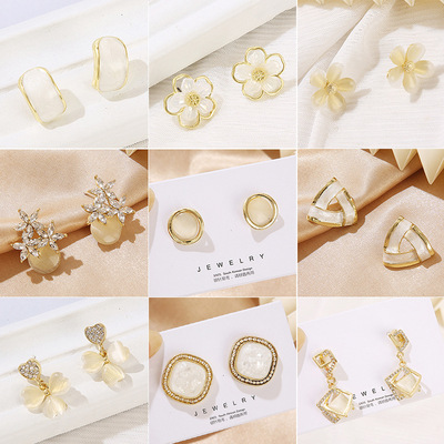 S925銀針珍珠耳環高質量氣質耳墜複古風高級感小衆耳釘耳飾品批發