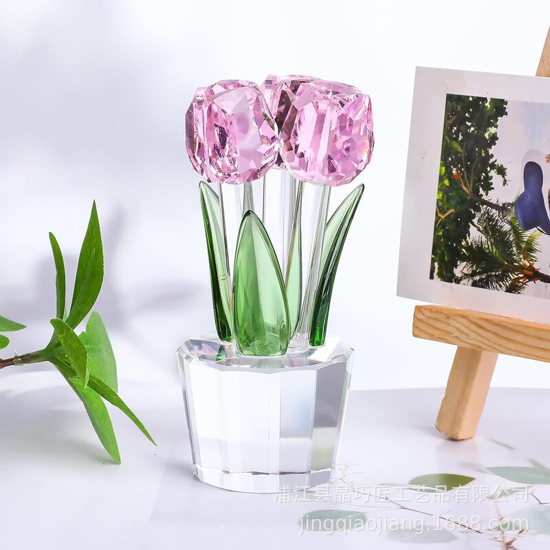 Cross-Border Best-Selling Tulip Crystal Crafts Ornaments Manufacturers Wholesale Home Living Room Desktop Flower Decoration