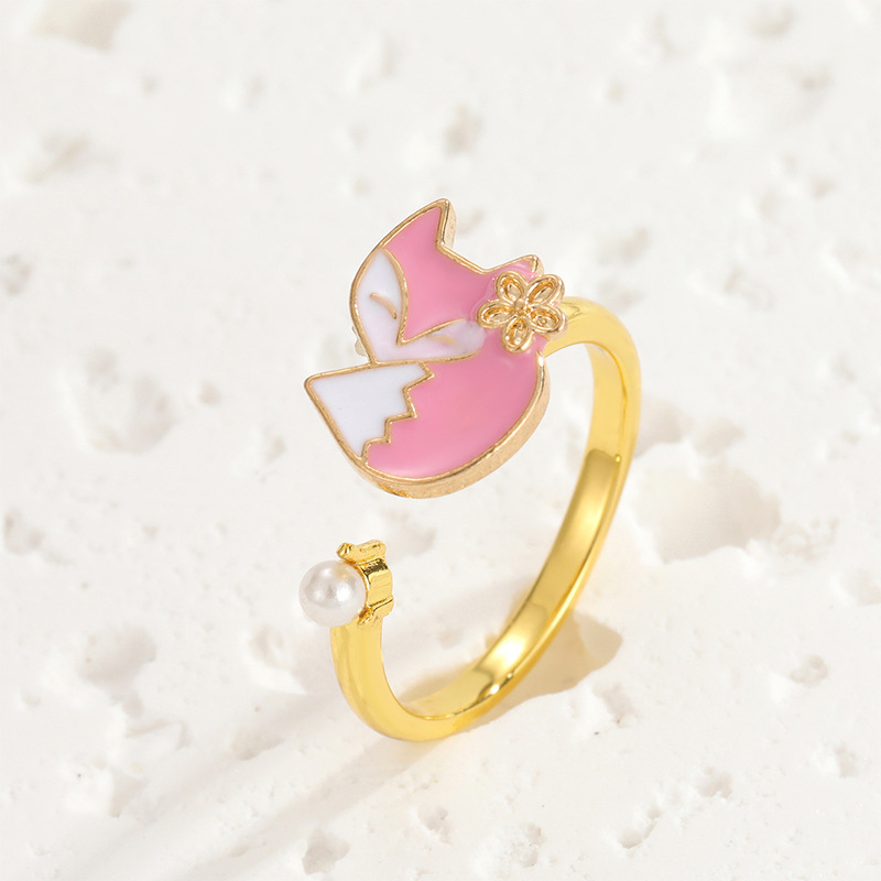 Copper Material Smile Face, Animal, Flower Pattern Cute Animal Smile Face Flower Copper Artificial Pearls Open Ring In Bulk
