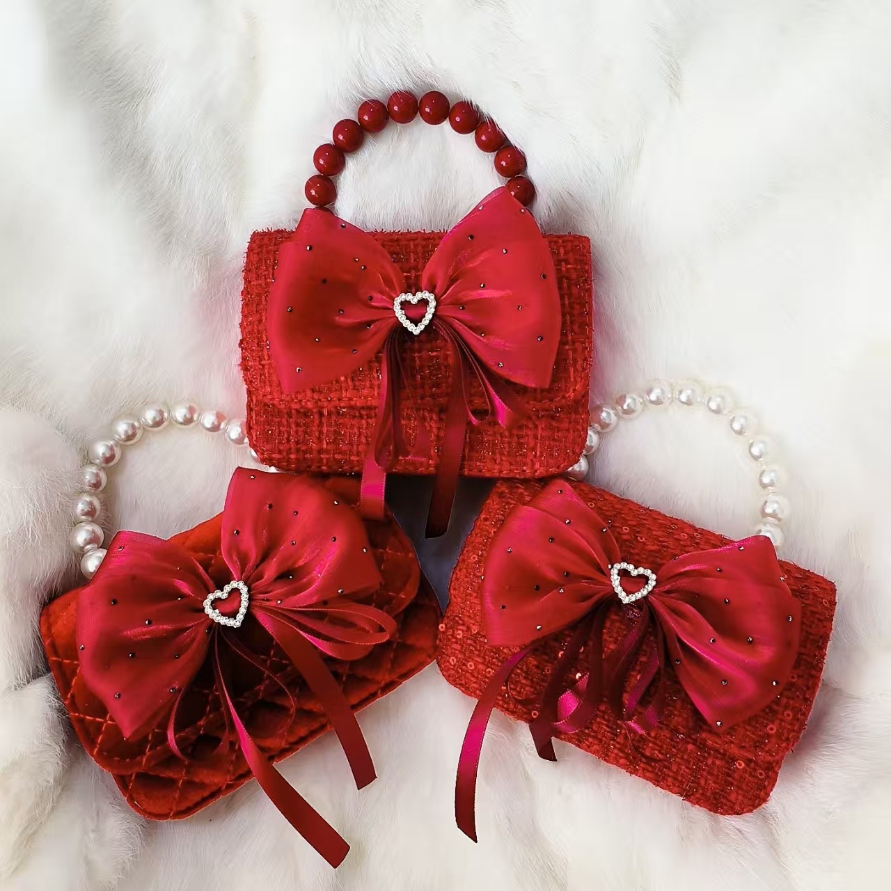 Xiaoxiang viento arco rojo princesa bolso de Año Nuevo Zhen bolso de cambio accesorios de cadena perlas bolso de hombro