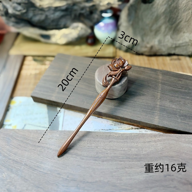 新中式金丝檀发簪木制品雕刻簪子汉服头饰古风挽发木簪高级盘发钗|undefined