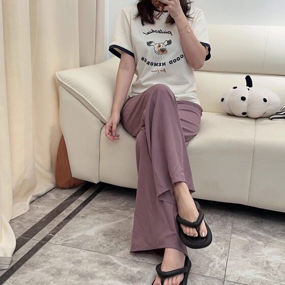 Cotton Silk Wide-leg Pants Solid Color Pajama Pants Artificial Cotton Women's Summer Thin plus size Spring and Autumn Outer Wearing Loose Home Air Conditioning