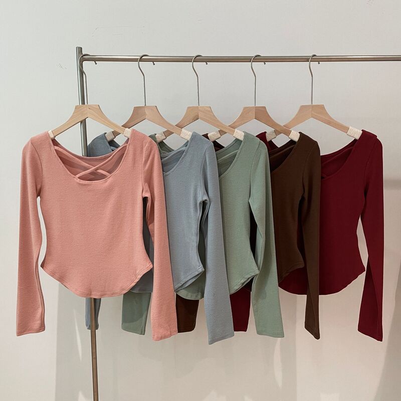 Bm French-Style Pure Desire Round-Neck Cross-Strap Base Shirt for Women, Long-Sleeve Thin T-Shirt, 2026 Spring and Autumn Inner Wear Top Bm French-Style Pure Desire Round-Neck Cross-Strap Base Shirt for Women, Long-Sleeve Thin T-Shirt, 2026 Spring and Autumn Inner Wear Top
