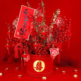 批发结婚庆用品福桶仿真花套装卡通创意插花桶客厅气氛装饰摆设