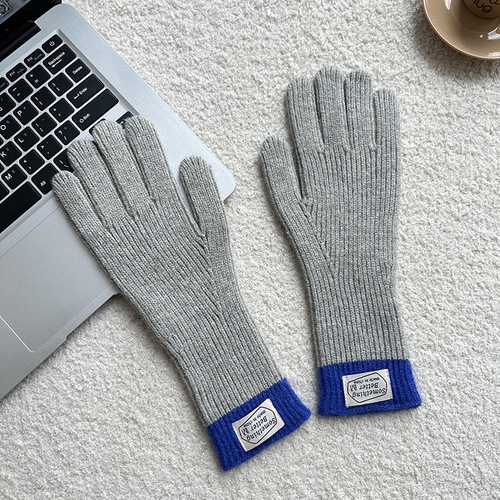 High-Quality Dongmen Contrast Color Women's College Style Finger-Revealing Touchscreen Knit Wool Line Warm Insulated Gloves for Men