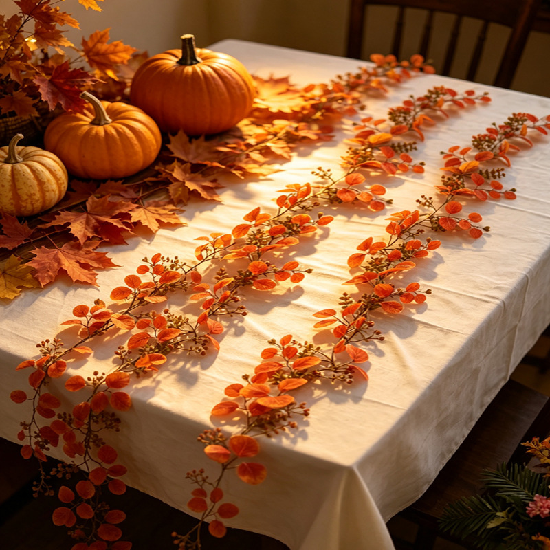 Autumn-colored money leaf vine Thanksgiving artificial flower eucalyptus leaf garland creative harvest festival table decoration