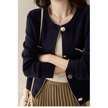 现货厂家直批  一丝小华丽 低调质朴而温暖~亮丝镶边羊毛针织开衫